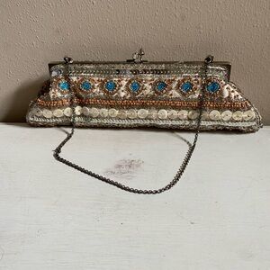 Vintage Elegant Beaded Clutch with Chain Strap 12x4